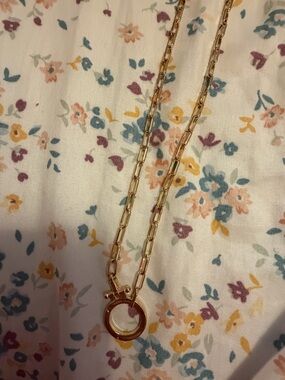 Gold Link Chain Necklace with Circular Toggle Pendant - Women Jewelry